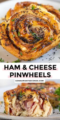 ham and cheese pinwheels on a white plate