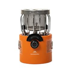 an orange stove with a mesh screen on top