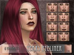 an animated image of a woman with long red hair and various facial expressions on her face