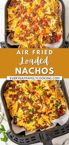 an air fryer loaded with nachos in it