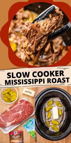 the slow cooker mississippi roast recipe is ready to be cooked in the crock pot