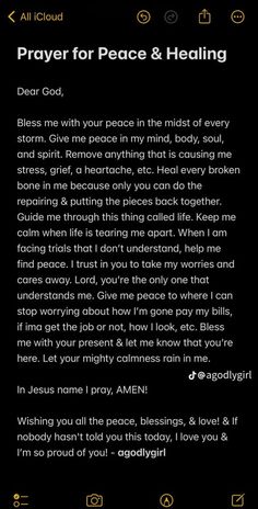 the prayer for peace and heding app on an iphone screen, with text above it