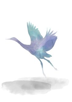 a watercolor painting of a bird flying in the sky