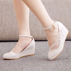 Popular elements: shallow mouth, slope heelToe shape: round headUpper material: PUColor: whiteSize: 34,35,36,37,38,39,40,41Product category: wedge shoesSole material: rubberInner material: imitation leatherUpper height: low upperHeel shape: wedge heelSole technology: viscose shoes Chunky Heel Wedding Shoes, Rhinestones Heels, Lace Bolero Jacket, Ankle Strap Chunky Heels, Lace Bolero, Bridal Tops, Low Heel Wedges, Elegant High Heels, Wedding Shoes Heels