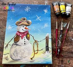 a painting of a snowman wearing a sombrero