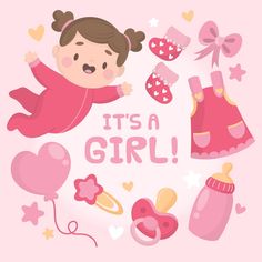 it's a girl card with baby items