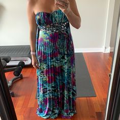 Multicolored Strapless Dress With Pretty Jewels Around The Bottom Of The Chest. Does Have A Tie At The Back. No Zipper. I Am 5’4 And It’s A Bit Long On Me. Could Always Find Someone To Hem It. Multicolor Strapless Maxi Dress For Evening, Strapless Multicolor Evening Maxi Dress, Multicolor Strapless Cocktail Maxi Dress, Multicolor Strapless Prom Dress, Navy Blue Cocktail Dress, Strapless Dresses Short, Strapless Party Dress, White Strapless Dress, Strapless Lace Dress