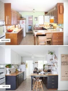 before and after pictures of a kitchen remodel