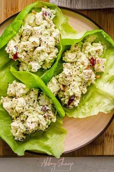 chicken salad in lettuce leaves on a plate