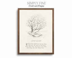 a framed print with an image of a tree and the words simply fine written on it