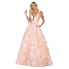 This Formal Dress Features A Beautiful Floral Print Skirt, Flattering A-Line Figure, Deep Sweetheart Neckline, And Back Zipper Closure. Pink V-neck Gown For Spring, Pink A-line Maxi Dress For Gala, Pink V-neck Maxi Dress For Gala, Pink V-neck Spring Gown, Spring Pink V-neck Gown, Feminine Pink Gown With Floral Print, Pink Floral Print Maxi Dress For Gala, Pink V-neck Gown For Gala, Pink V-neck Evening Dress For Spring