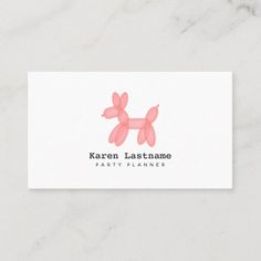 a business card with an image of a dog in pink on the front and bottom