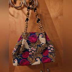 This Is A Bag From India Hand Made Brand New. Beaded Strap And Flowers And Birds Embroidered Multicolor Fabric Bags, Multicolor Beaded Embroidery Shoulder Bag For Everyday Use, Beaded Multicolor Embroidery Shoulder Bag For Everyday Use, Multicolor Embroidered Beaded Shoulder Bag For Everyday Use, Embellished Multicolor Embroidery Bags, Multicolor Embroidery Handwork Potli Bag, Multicolor Potli Bag For Daily Use, Daily Use Multicolor Potli Bag, Multicolor Embroidered Pouch Potli Bag