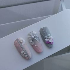 Diy Rhinestone Nails, 3d Acrylic Nails, Elegant Touch Nails, 3d Nail Designs, Unghie Nail Art, 3d Flower Nails, Sculpted Nails, Gel Nail Art Designs