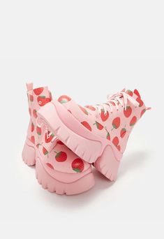 Strawberry Boots, Strawberry Shoes, References Poses, Kidcore Fashion, Venus Aphrodite, Strawberry Stuff, Manifesting Board, Strawberry Aesthetic, Chunky Combat Boots