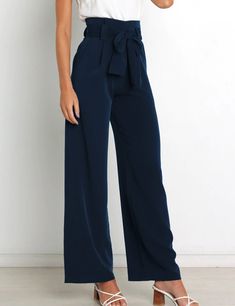 Navy Blue Wide Leg High Waist Pocket Pants with Belt Pants With Belt, Pocket Pants, Elegant Woman, Bottoms Pants, Autumn Fashion, High Waist, Wide Leg, Navy Blue, High Waisted