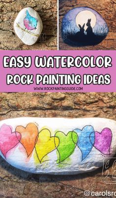 painted rock Ideas To Paint On Rocks, Simple Watercolor Art, Easy Watercolor Ideas, Ideas To Paint, Easy Rock Painting Ideas, Easy Rock Painting, Watercolour Ideas, Bunny Watercolor