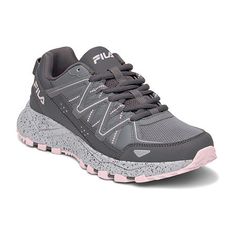 This pair of FILA women's Firetrail walking shoes are a super stylish yet comfortable style. Featuring a chic gray and pink two-tone design with a speckled rubber outsole and memory foam cushioning, these lightweight lace-up sneakers offer great support. Wear them for your next outing or hike with your favorite activewear. Features: Lightweight, BreathableClosure Type: Lace-UpFootwear Technology: Eva Cushioning, Trail OutsoleUpper/Outer Base Material: 51% Synthetic, 49% TextileShoe Lining Materi Trail Walking, Shoes Walking, Comfortable Style, Walking Trails, Shoes Color, Walking Shoes, Comfortable Fashion, Memory Foam, Two Tone