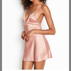 Soft Satin Meets Sheer Lace In A Crossback Slip You'll Want To Show Off.Adjustable Straps Crisscross In Back.33 1/4 From Shoulder,Hits Above The Knee.Unlined. Lingerie Satin, Lingerie Shorts, Pink Lingerie, Victoria Secrets, Sleeping Mask, Pretty Lingerie, Lace Slip, Lace Lingerie, Night Out Dress