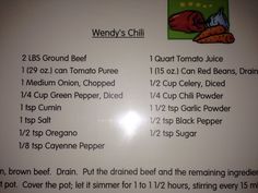 the menu for wendy's chili is shown on a white board with black lettering