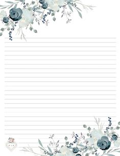 a blue and white floral border with lined paper