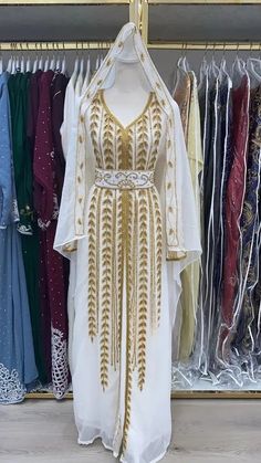 Sale!! White Dubai Kaftan Abaya for Nikkah - African Attire Shop Nikkah Abaya, Kaftan Wedding Dress, African Kaftan, White Kaftan, African Bride, V Neck Design, Kaftan Abaya, Hand Beaded Embroidery, Statement Outfit