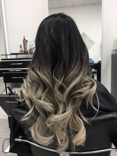 Black Into Blonde Ombre, Black Faded Into Blonde Hair, Color At Ends Of Hair, Dark Brown Ombre Hair Cool Tone, Hair Colour Ideas For Black Hair Ombre, Dark Brown To Platinum Blonde Ombre, Black Hair Into Blonde, Ombre Hair Color Black To Blonde, Black To Blonde Ombre Hair Medium