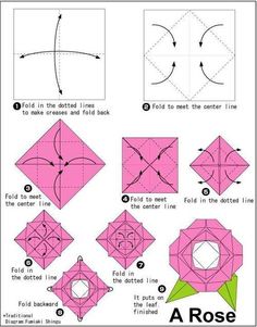 step by step instructions to make origami flowers with pictures on the bottom and bottom