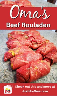 beef rouladen on the counter with text overlay