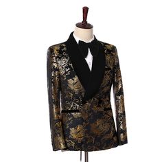 2019 Elegant Black Velvet Gold Flower Double Breasted Groom Tuxedo For - HESHEONLINE Casual Suit Vest, Men Suit Wedding