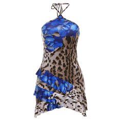 Please refer to our sizing chart for a guideline when choosing a size. 5 business days order processing time. 90% polyester 10% spandex Blue Backless Mini Dress With Ruffles, Blue Floral Print Backless Mini Dress, Stretch Backless Mini Dress With Floral Print, Blue Halter Neck Mini Dress With Ruffles, Summer Leopard Print Backless Dress, Chic Leopard Print Mini Dress For Date Night, Stretch Leopard Print Mini Dress, Flirty Mini Dress Leopard Print, Summer Fitted Leopard Print Bodycon Dress