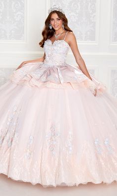 Here's a Princesa by Ariana Vara quinceañera dress with a removable skirt that gives you two gorgeous looks in one. The full and fabulous ball-gown style skirt is perfect for the formal ceremony and can be removed to create a fun and flirty short quince dress with a high-low skirt that makes dancing at your party a breeze. A beautiful blend of embroidered lace, Chantilly lace, and glitter tulle, this quinceañera dress is a sweet and sassy design. Beading and stone accents add a dash of sparkle, Quinceanera Dresses Ideas, Princess Quinceanera Dresses, Removable Skirt, Quinceanera Dresses Gold, Dress Quinceanera, Dresses Gold, Quince Dress, Dresses 2022, Prom Designs