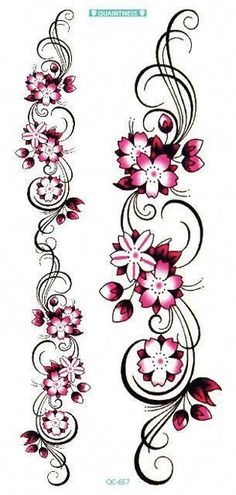 some pink flowers and vines on white paper