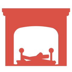 the silhouette of a person laying on a bed in front of a red fireplace with white background