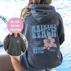 "hoodies, preppy sweatshirt, beach hoodie, beach sweatshirt, hoodies for, women aesthetic, cute hoodies Beach Shirts: https://etsy.me/3rOIGBS Beach Sweatshirt: https://etsy.me/3pdRnVI Beach Hoodie: https://etsy.me/37eabgO OUR SIZING IS ADULT UNISEX. This means it will be larger than normal women's sizing.  Please see photos for size charts 🌻 Please read the full description:   This hoodie/sweatshirt sizing is NOT oversized.  You need to order at least 1-2 sizes larger for the extra baggy look i Best Friend Hoodies, Waikiki Hawaii Beach, Tye Die Shirts, Summer Hoodies, Hawaii Hoodie, Bride Hoodie, Surf Hoodie, Preppy Sweatshirts, California Sweatshirt