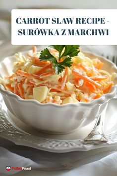 carrot slaw recipe served in a white bowl