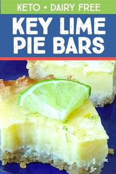 key lime pie bars on a blue plate