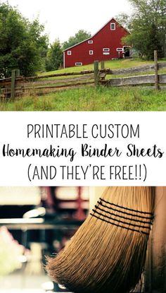 a red barn with the words printable custom homemaking bind sheets and they're free