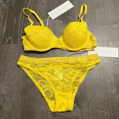 Stella Mccartney Emily Contouring Color; Mimosa Contour Plunge Bra; 34b Bikini Underwear Yellow Lace Underwire Lightly Padded Bra And Underwear Set. Brand New With Tag!! Elegant Fitted Bra For Loungewear, Cheap Yellow Party Intimates, Summer Yellow Bra, Cheap Yellow Underwire Intimates, Yellow Underwire Intimates, Cheap Yellow Low-rise Intimates, Purple Lace Bra, Yellow Bra, Lace Underwire