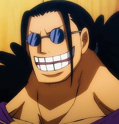 an anime character with sunglasses on his face and hair in the air, smiling at the camera