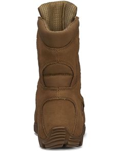 the side view of a brown boot with zippers