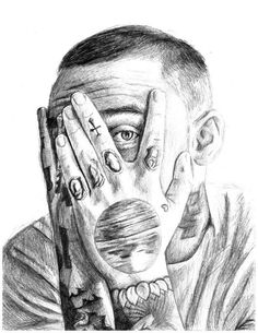 a drawing of a man holding his hands to his face