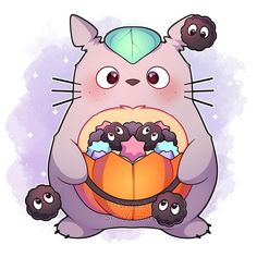 a drawing of a cat holding a pumpkin