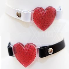 strawberry heart choker/garter on Storenvy Strawberry Clothing, Pastel Accessories, Strawberry Heart, Strawberry Hearts, Heart Choker, Fantasy Jewelry, Yellow Gold Earring, Harajuku Fashion, Gyaru