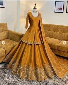 Haldi Function Outfit, Long Kurta With Lehenga, Function Outfit, Wedding Anarkali, Mustard Wedding, Mustard Colored Dress, Haldi Dress, Pakistani Bridal Dress, Indian Bridesmaid Dresses