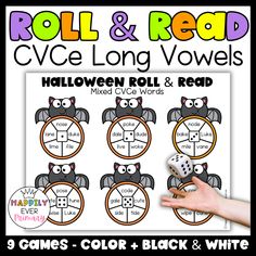 halloween roll and read game with an owl theme