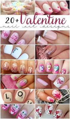 20+ of the cutest Valentine nail art designs! These are certain to put you in the mood for love. :) Valentines Nail Art Designs, Valentines Nail, Valentine Nail, Valentine Nail Art, Valentine Nails, Nail Designs Valentines, Cute Valentines, Holiday Nail Art, Pink Nail Designs