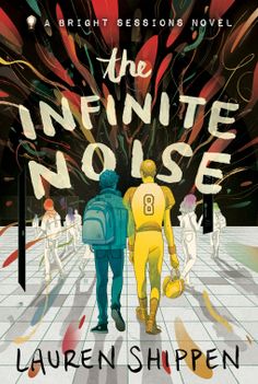 the infinite noise book cover with two people walking in front of an abstract background and text