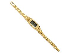 10k yellow gold ladies solid nugget watch. Features gold-tone hands and markers, 10k gold case and bracelet, stainless steel case back, mineral crystal, rectangular 15x31mm black dial. Comes with Seiko or Geneve quartz movement, water resistance, fold over catch clasp and one year warranty. Watch band measures approximately 7"L x 1/2"W. Gold Analog Watch With Rectangular Face, Gold Rectangular Analog Watch, Rectangular Gold Analog Watch, Gold Rectangular Analog Jewelry And Watches, Gold Rectangular Jewelry For Anniversary, Gold Jewelry With Polished Finish And Rectangular Dial, Rectangular Face, Frame Of Mind, Broken Chain