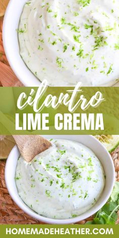 a white bowl filled with cilantro lime cream